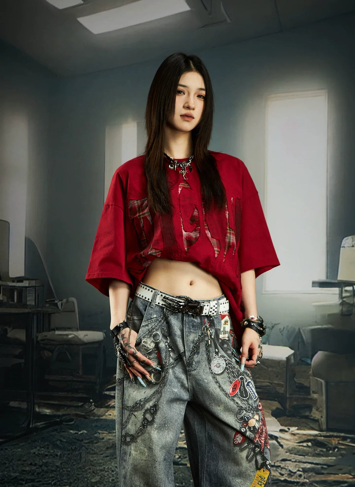 Bleached Shred Plaid Slash Tee - Notkicks