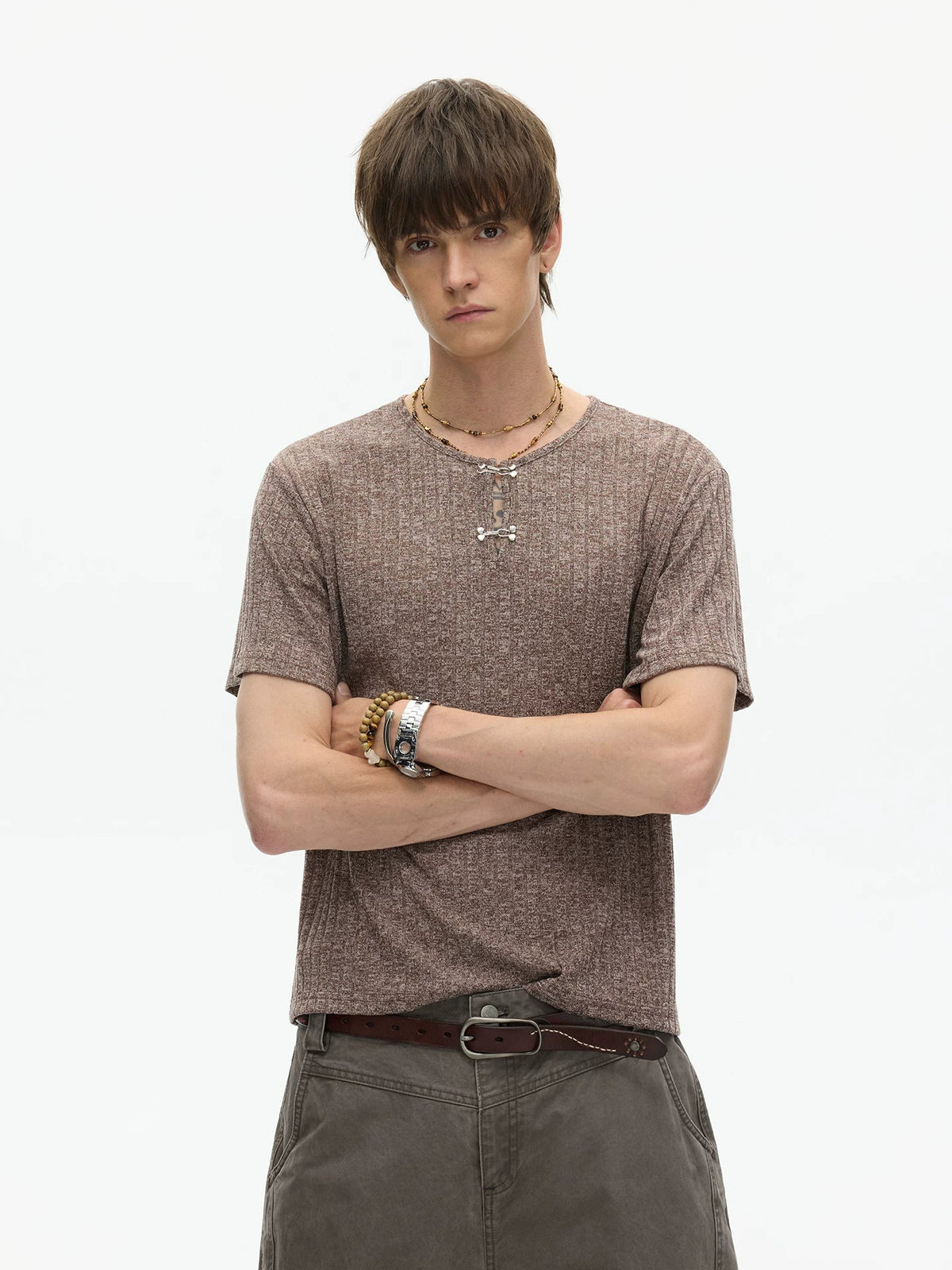 Clay Heather Textured Knit Tee - Notkicks