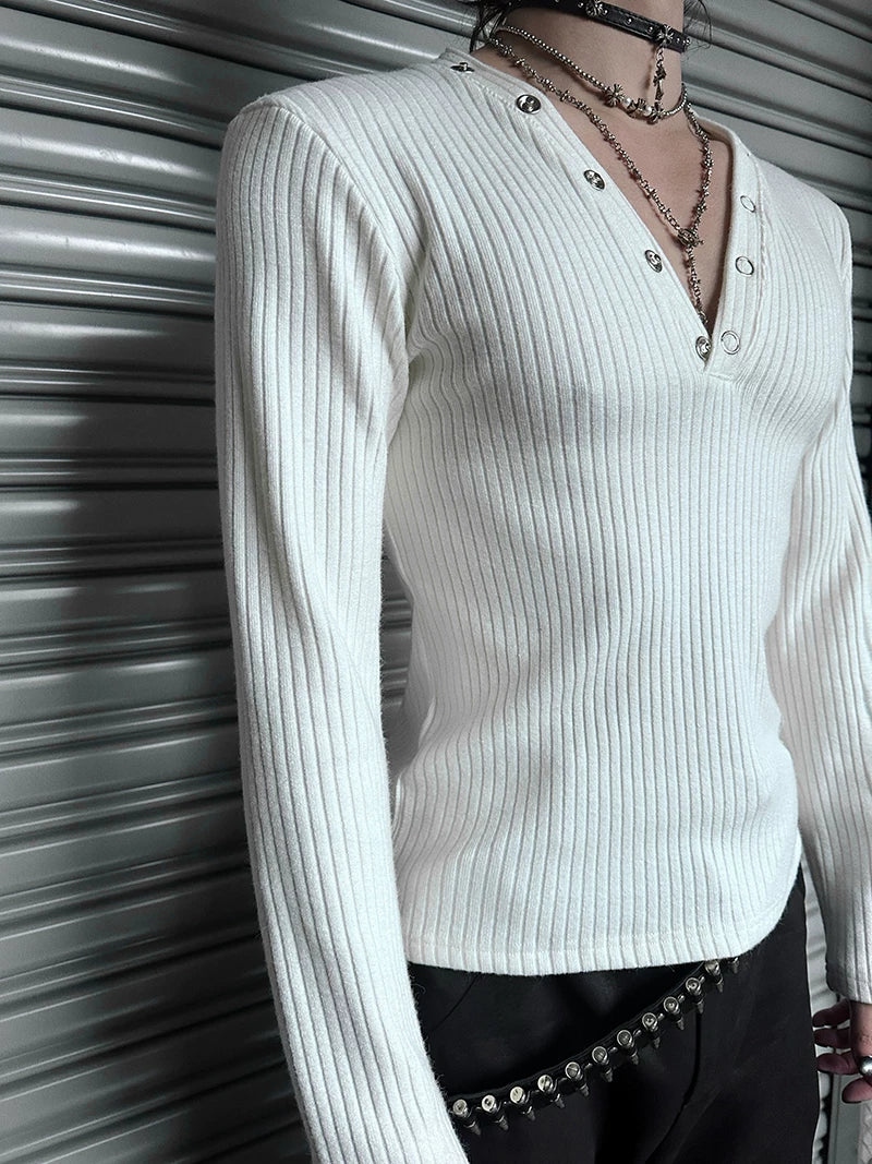 Midnight Rivet Deep V Henley - Notkicks