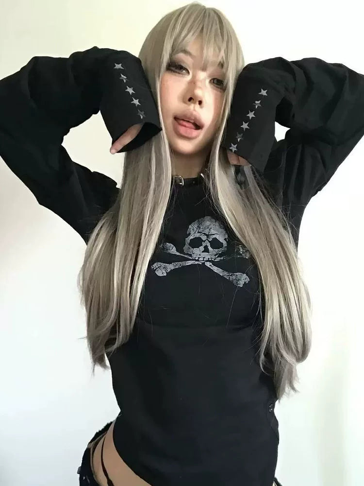 Midnight Raid Ruched Skull Longsleeve Tee - Notkicks