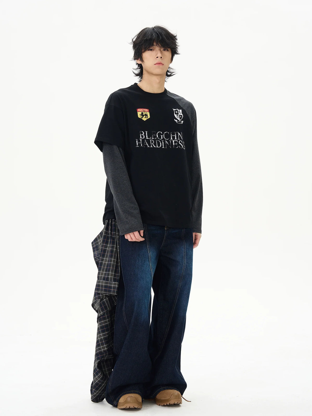 Layered Patchwork Varsity Long Sleeve Tee - Notkicks