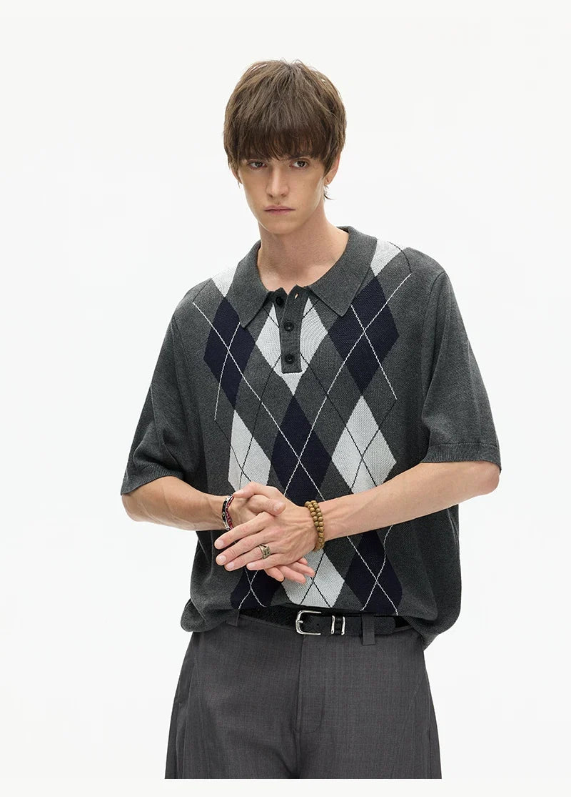 Midnight Argyle Knit Polo Tee - Notkicks