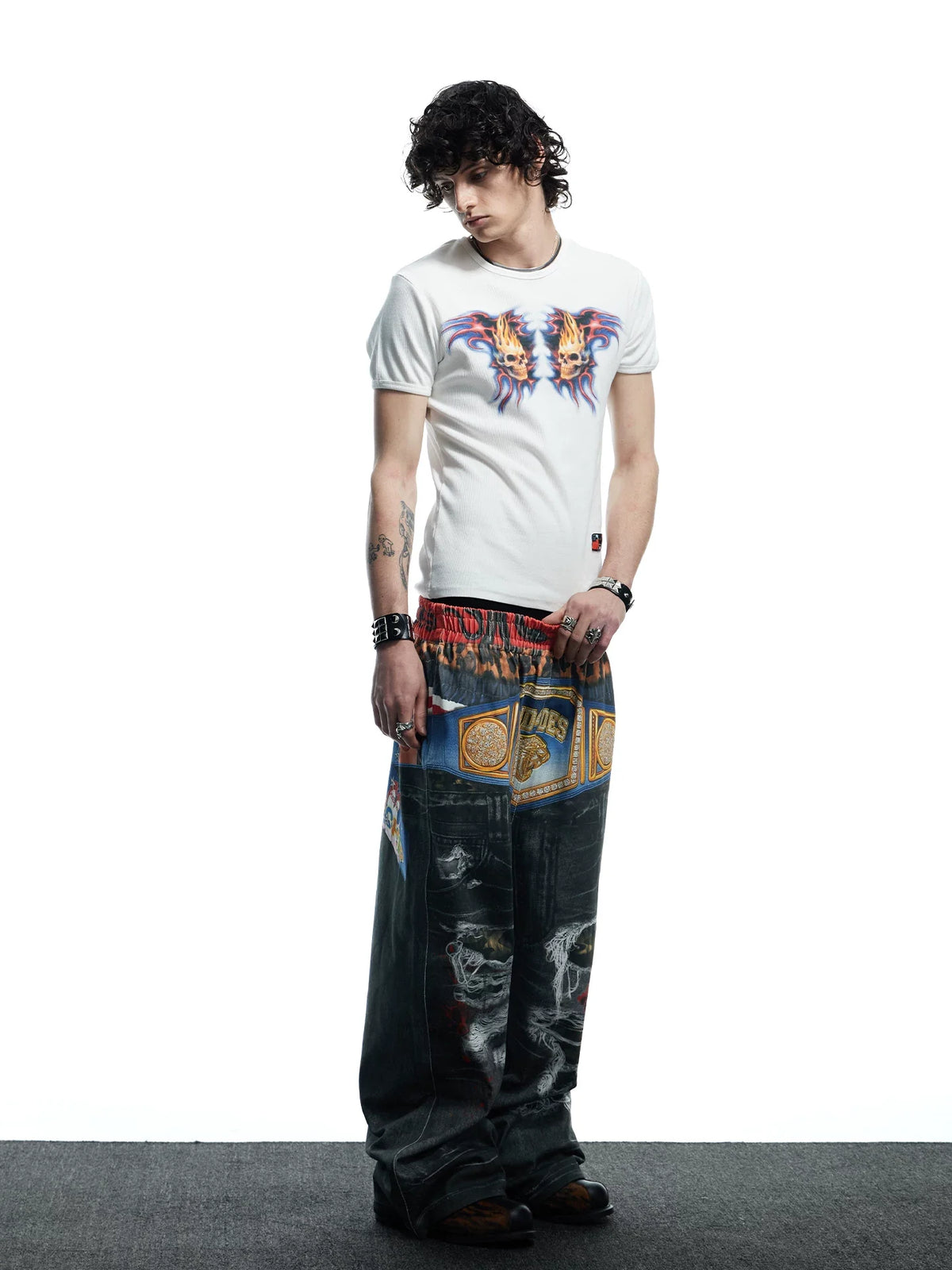 Flaming Skull Graphic Fitted Baby Tee - Notkicks