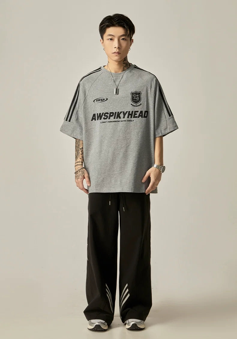 Oversized Grey Athletic Logo T-Shirt - Notkicks