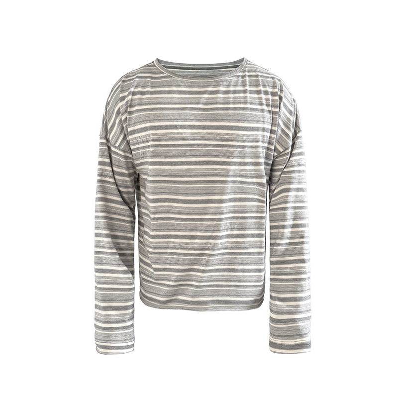 Soft Grey Horizontal-Stripe Relaxed Long-Sleeve Tee - Notkicks