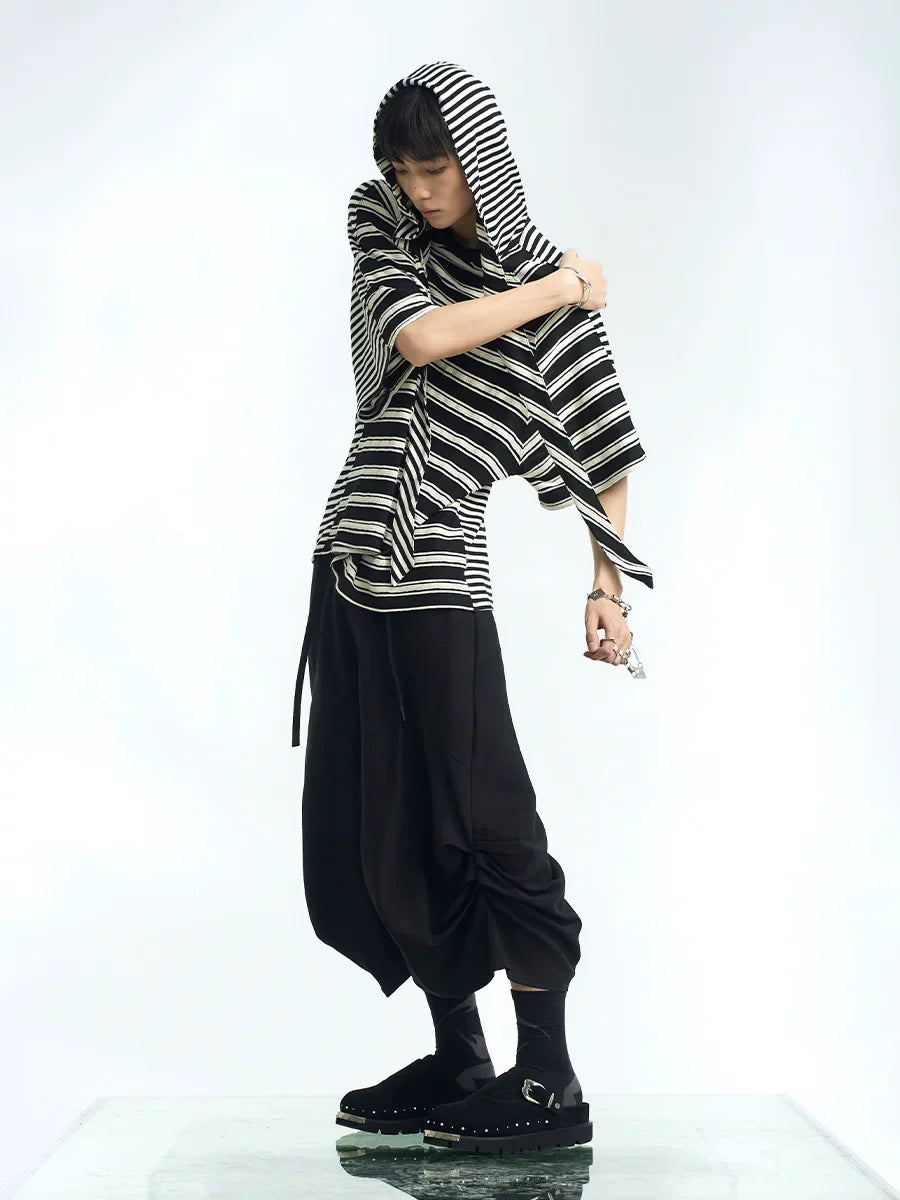 Striped Hooded Scarf Oversized T-Shirt - Notkicks
