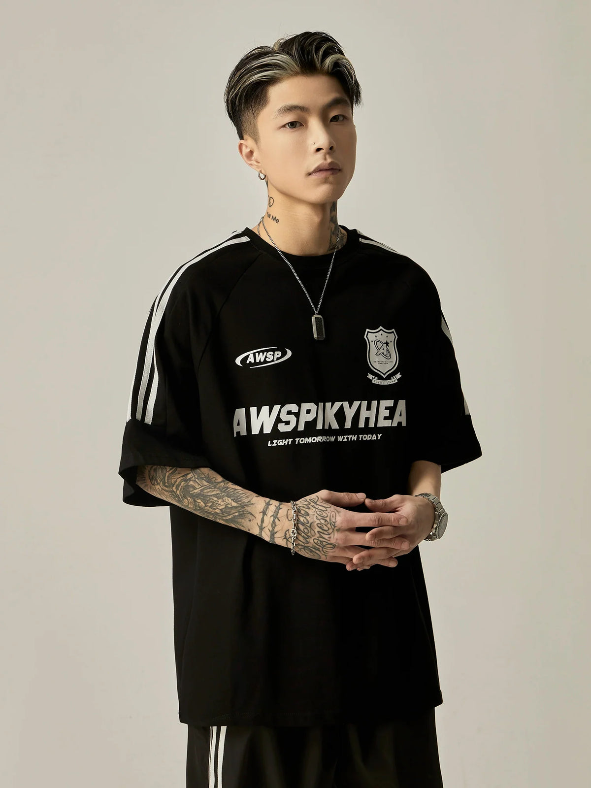 Oversized Grey Athletic Logo T-Shirt - Notkicks