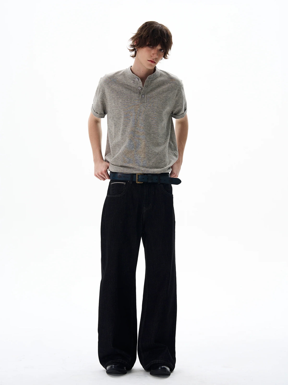 Short Sleeve Henley Shirt with Button Placket - Notkicks