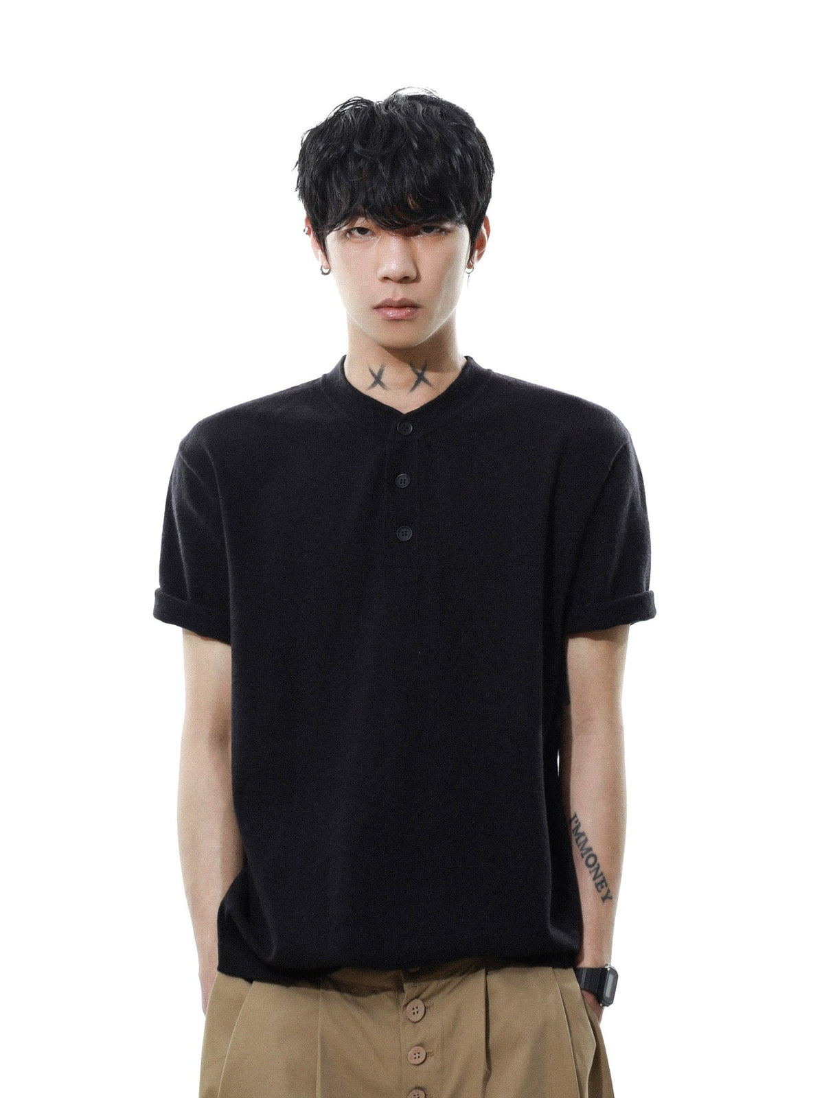Heather Button Henley Knit Tee - Notkicks