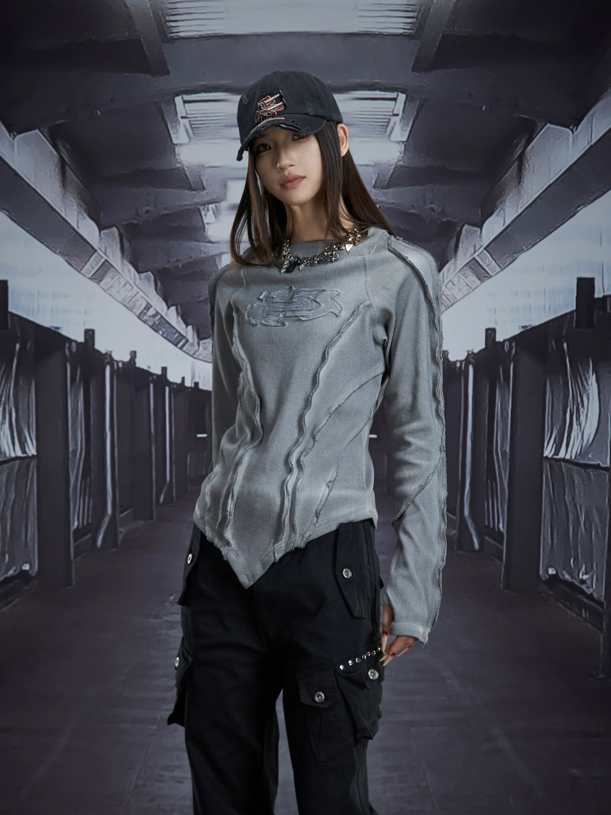 Spectral Spine Ruched Longsleeve Top - Notkicks