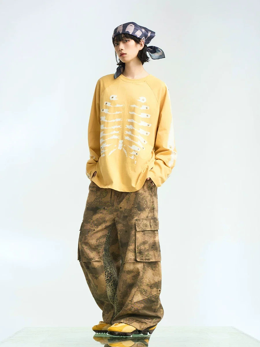 Skeleton Graphic Raglan Long Sleeve T Shirt - Notkicks