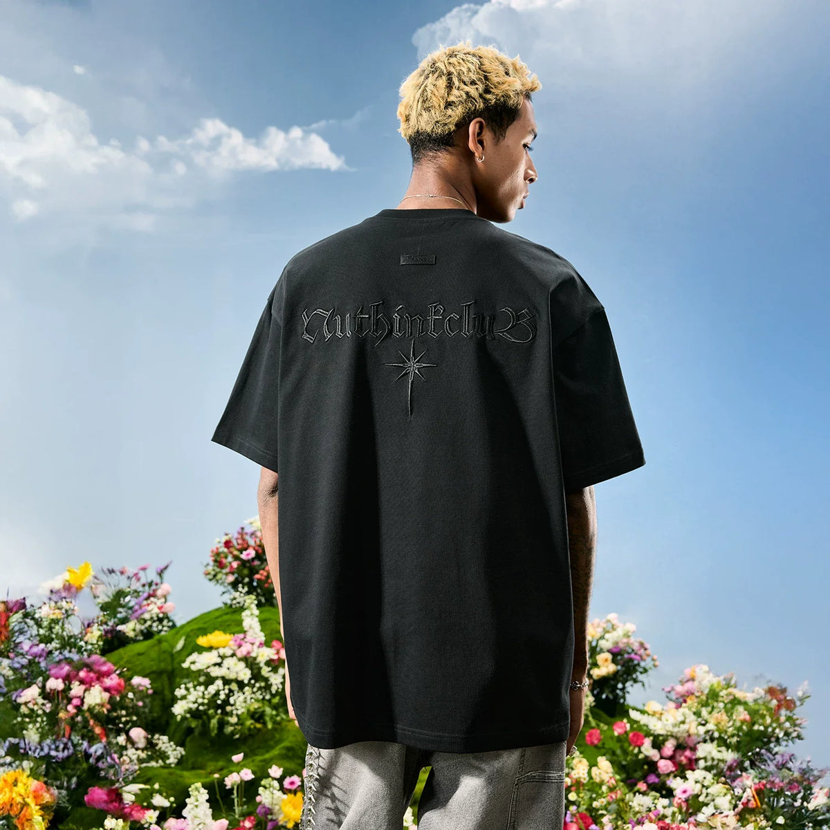Oversized Tonal Embroidered Back T-Shirt - Notkicks