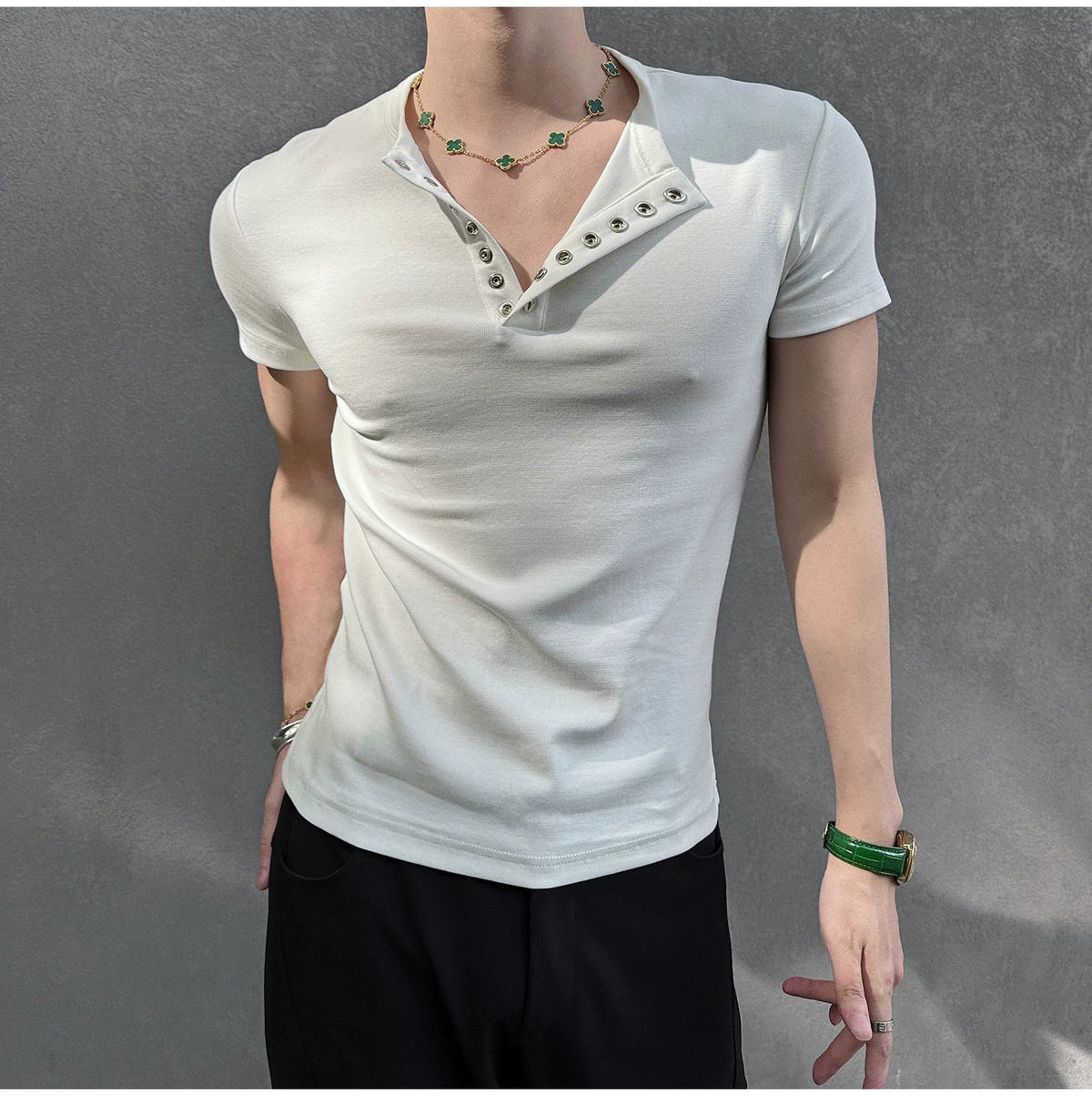 Midnight Gaze Grommet Placket Tee - Notkicks