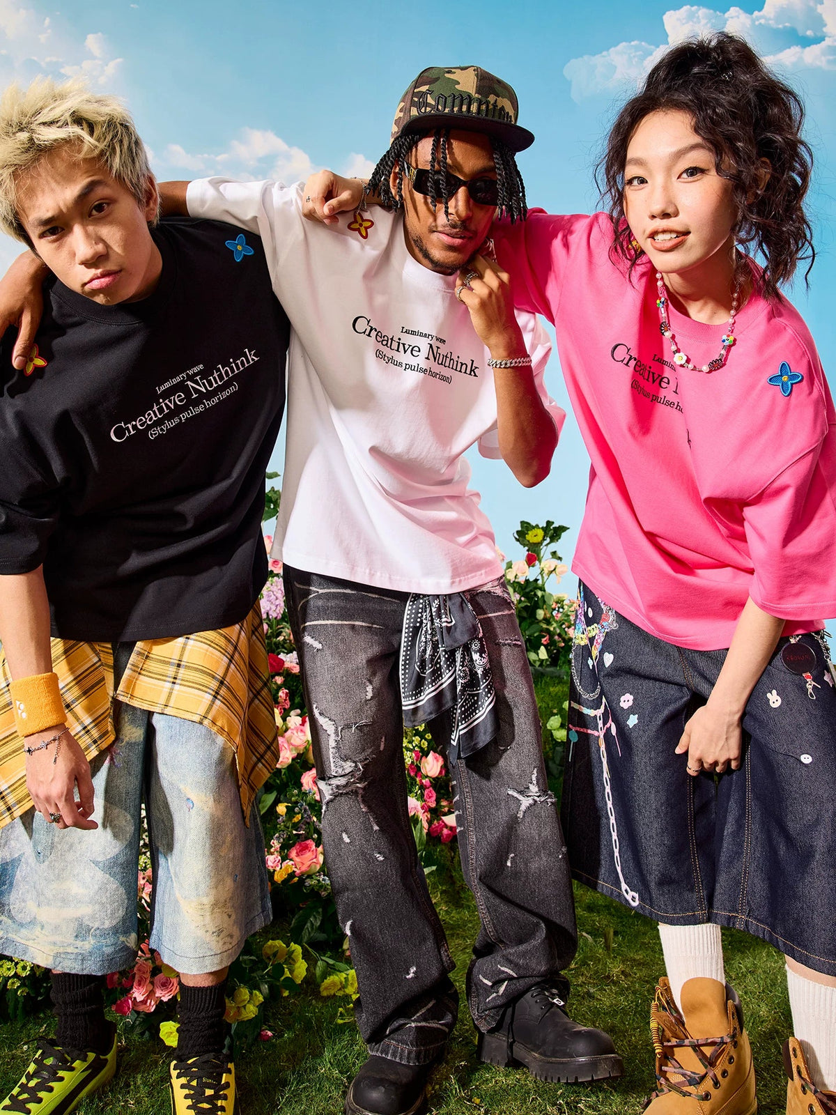 Oversized Floral Patch Graphic T-Shirt - Notkicks