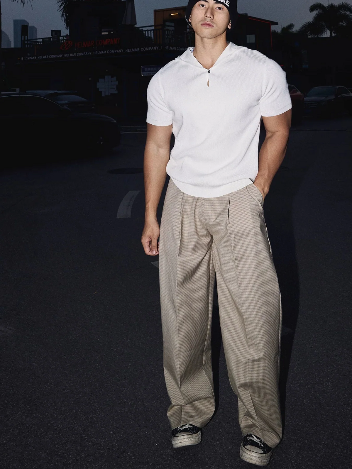 Ivory Knit Hoodie Collar Polo Tee - Notkicks
