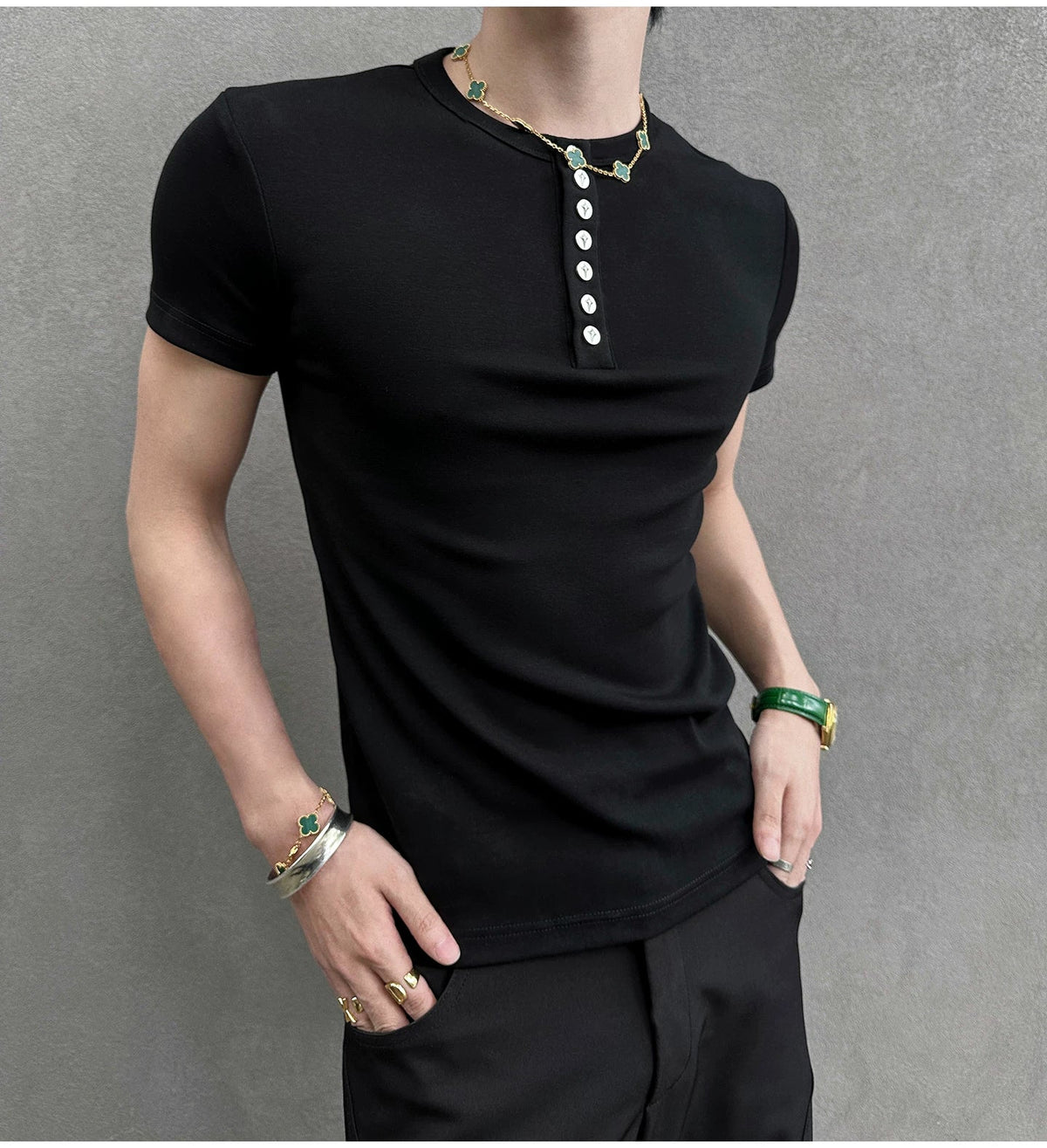 Midnight Gaze Grommet Placket Tee - Notkicks