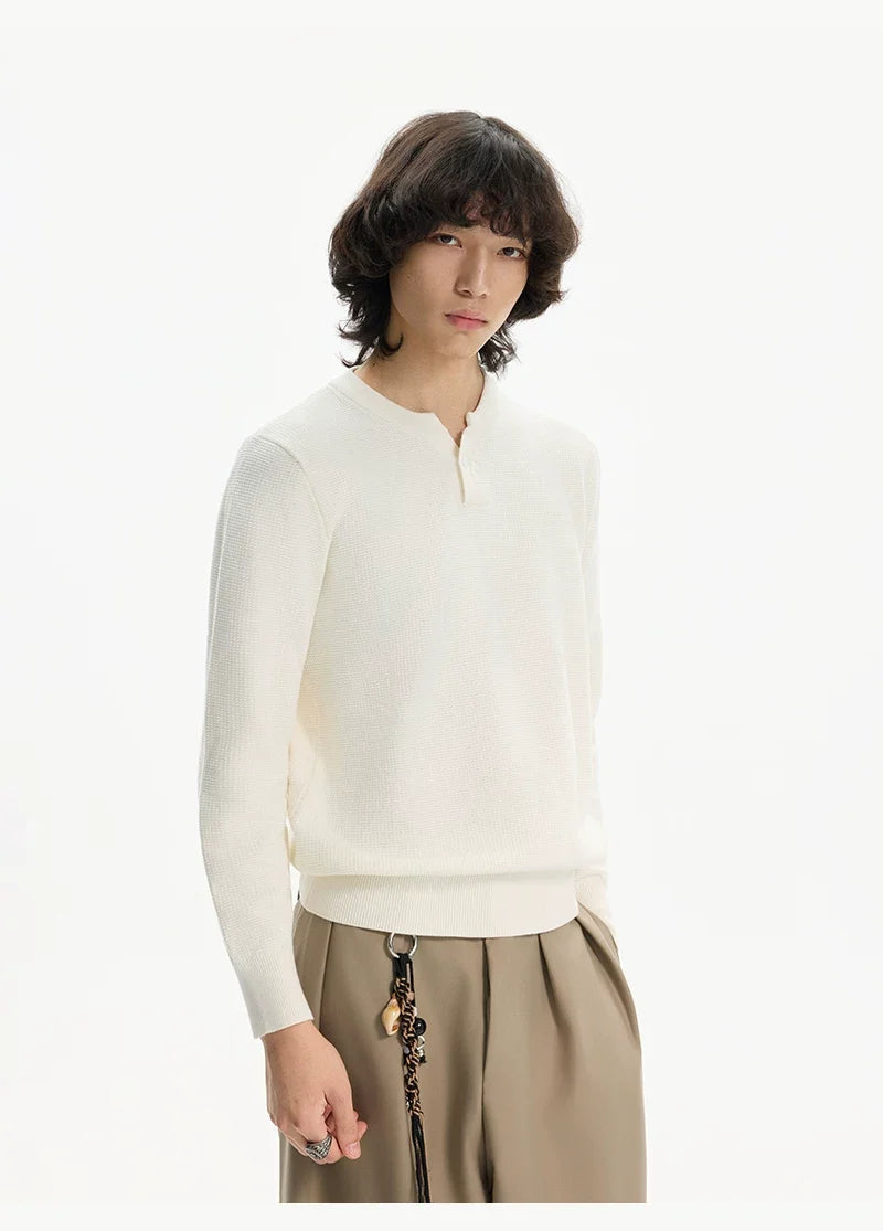 Ivory Waffle Henley Knit - Notkicks