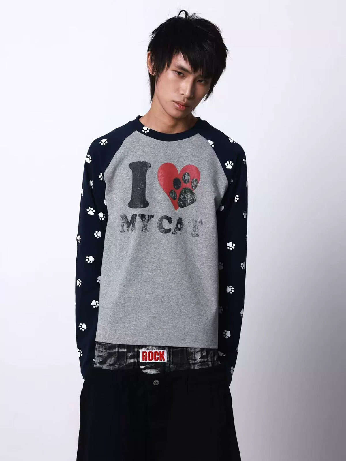 Pawprint Heart Cat Raglan Long-Sleeve Tee - Notkicks