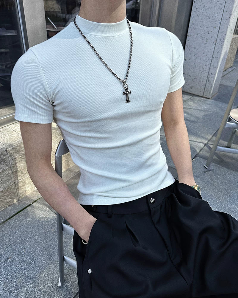 Fitted Mock-Neck Short-Sleeve Tee - Notkicks