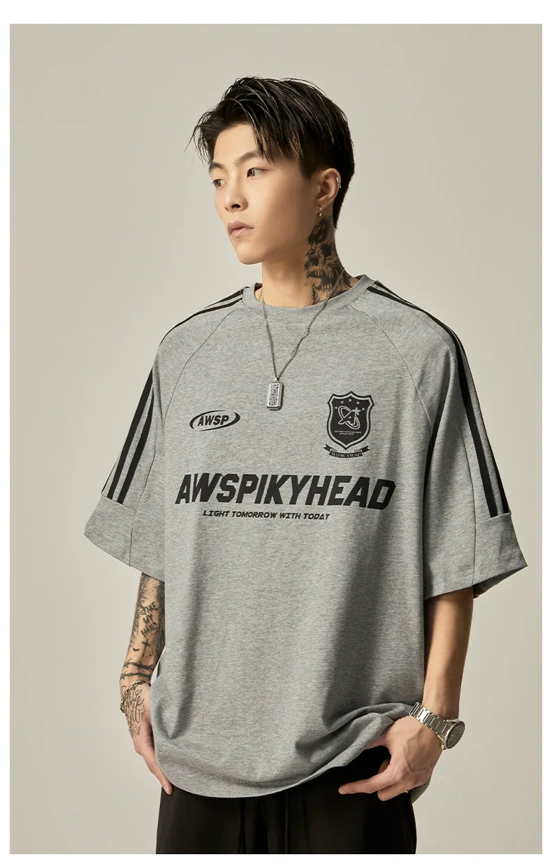 Oversized Grey Athletic Logo T-Shirt - Notkicks