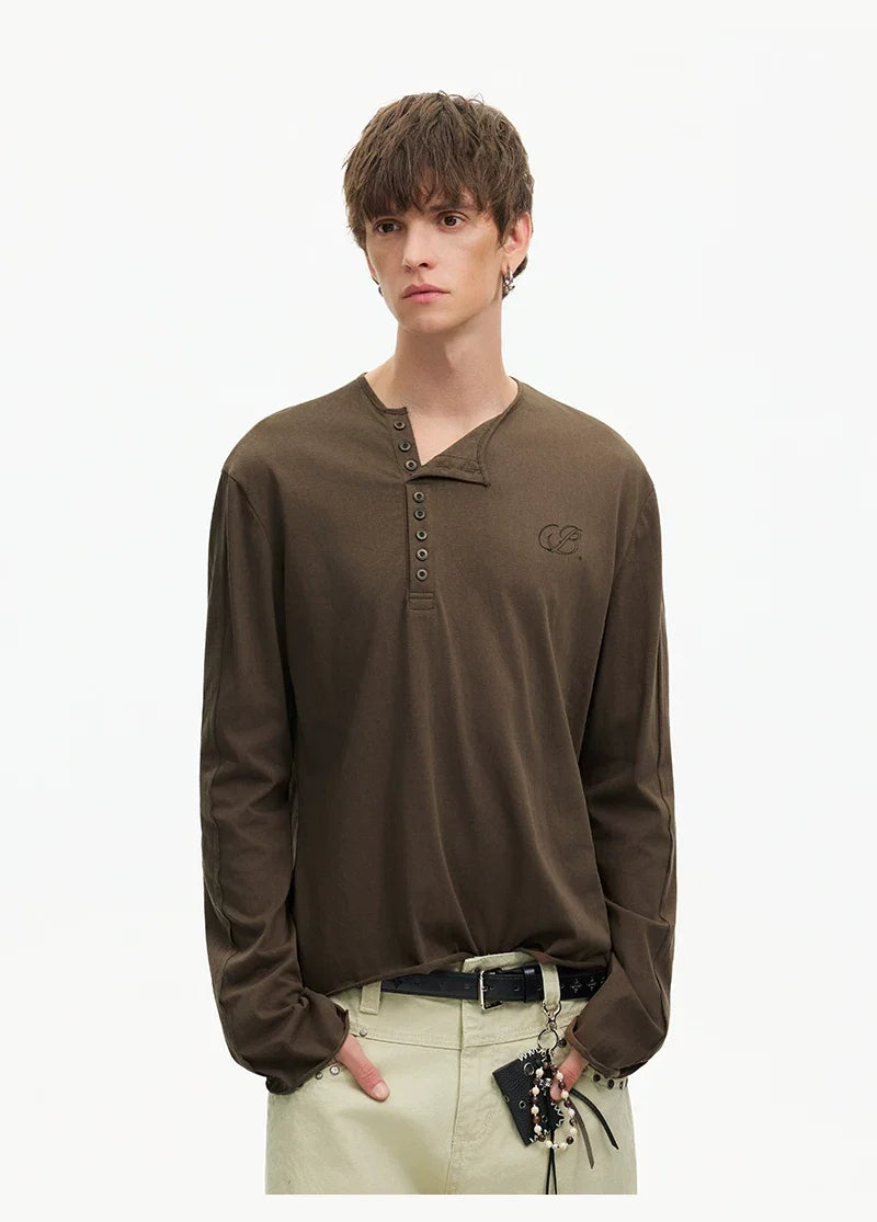 Espresso Relay Button Henley Tee - Notkicks