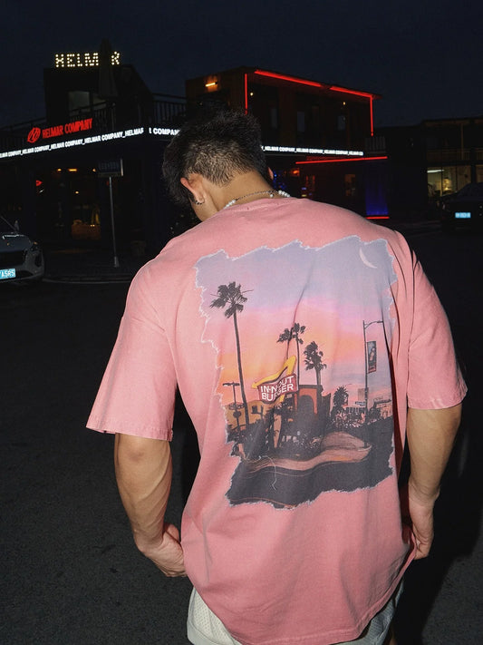 Washed Sunset Palm Graphic T-Shirt - Notkicks