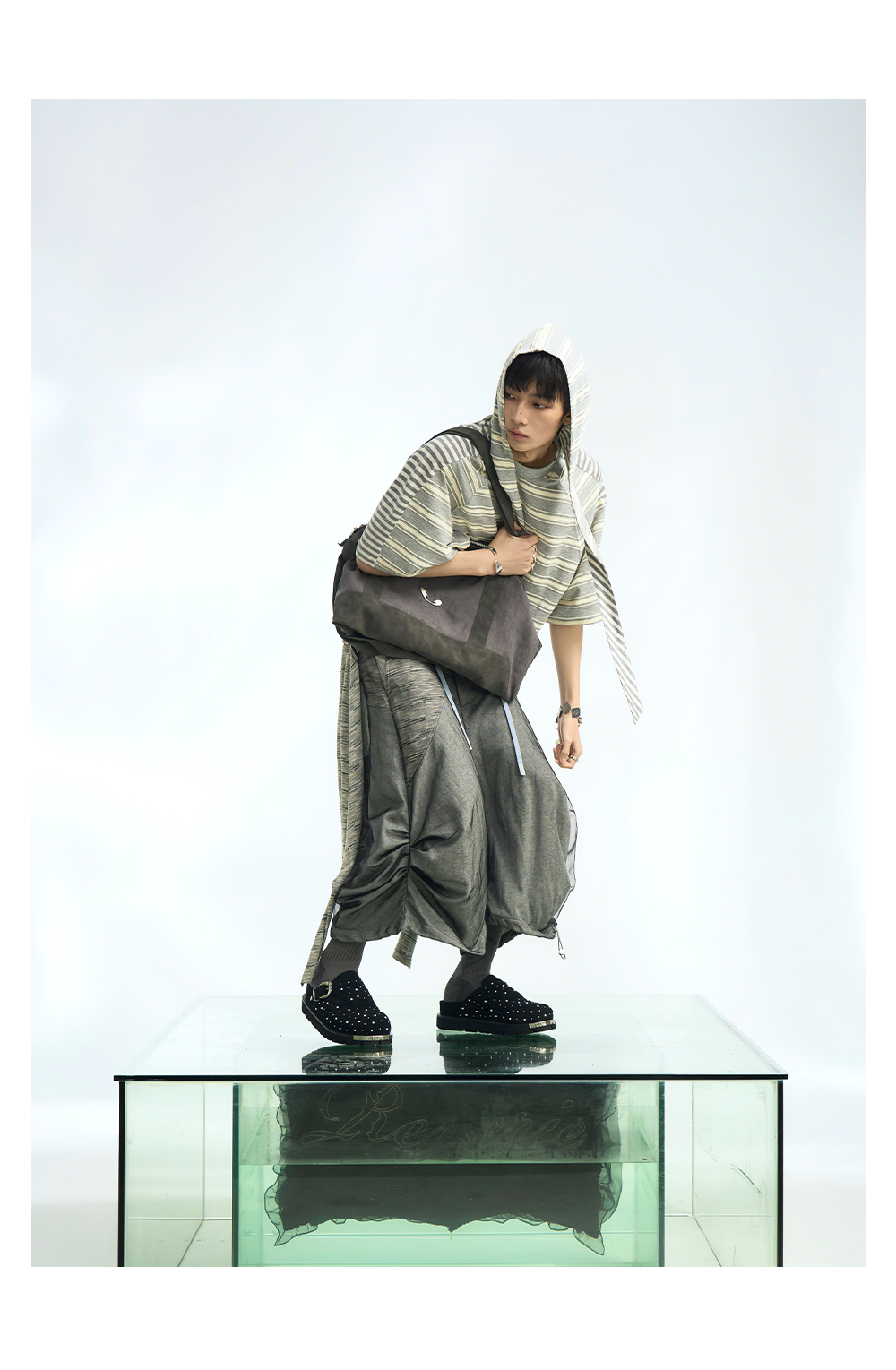 Striped Hooded Scarf Oversized T-Shirt - Notkicks
