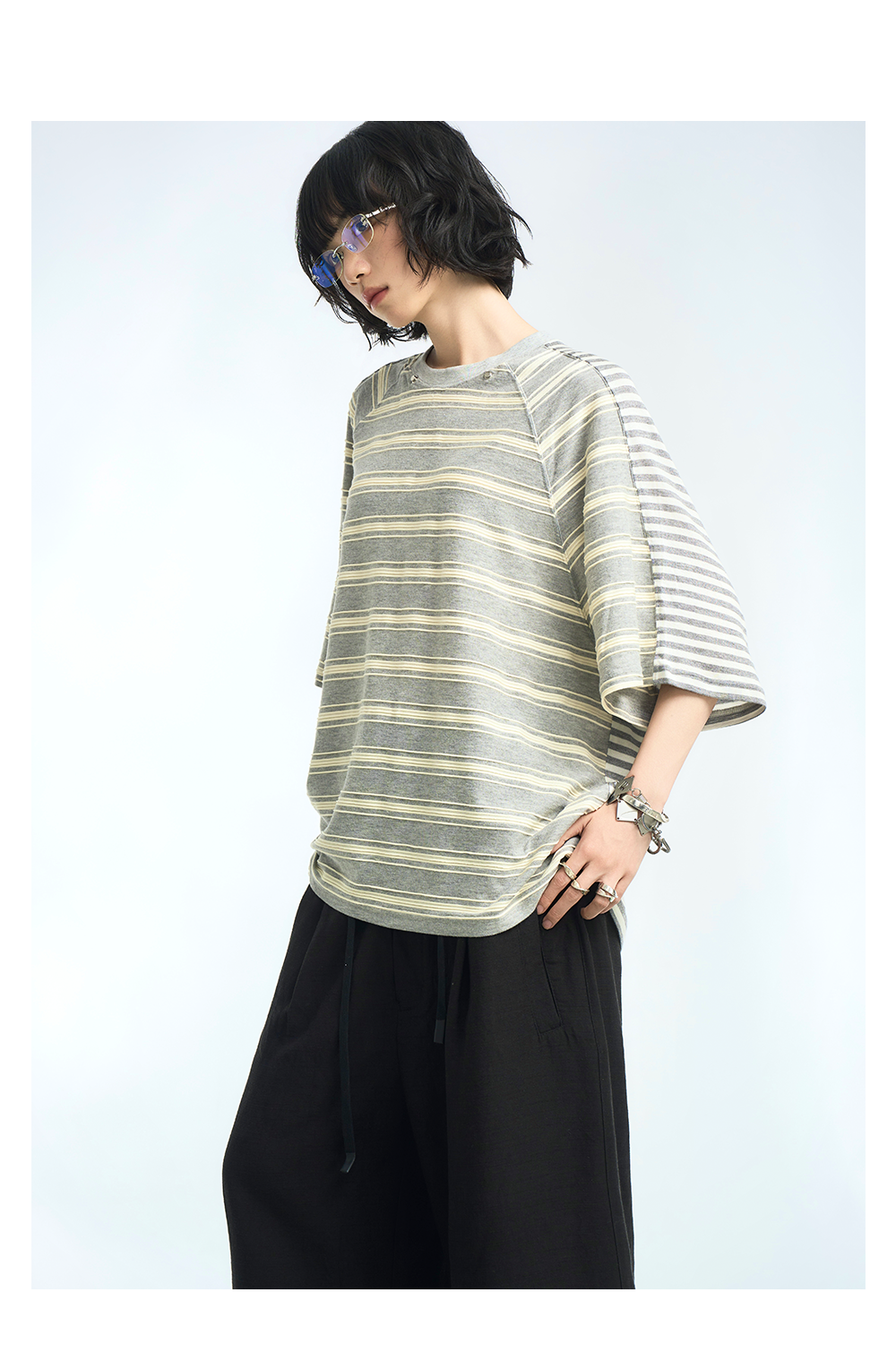 Striped Hooded Scarf Oversized T-Shirt - Notkicks