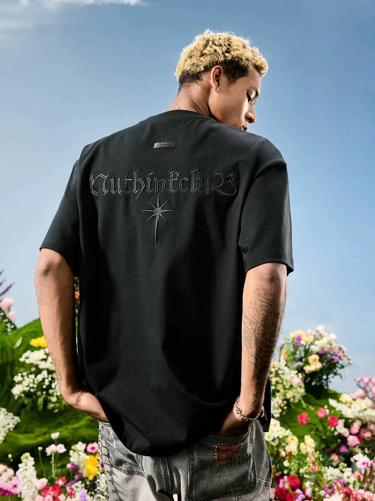 Oversized Tonal Embroidered Back T-Shirt - Notkicks