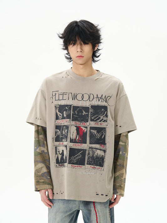 Vintage Layered Camo Sleeve T-Shirt - Notkicks