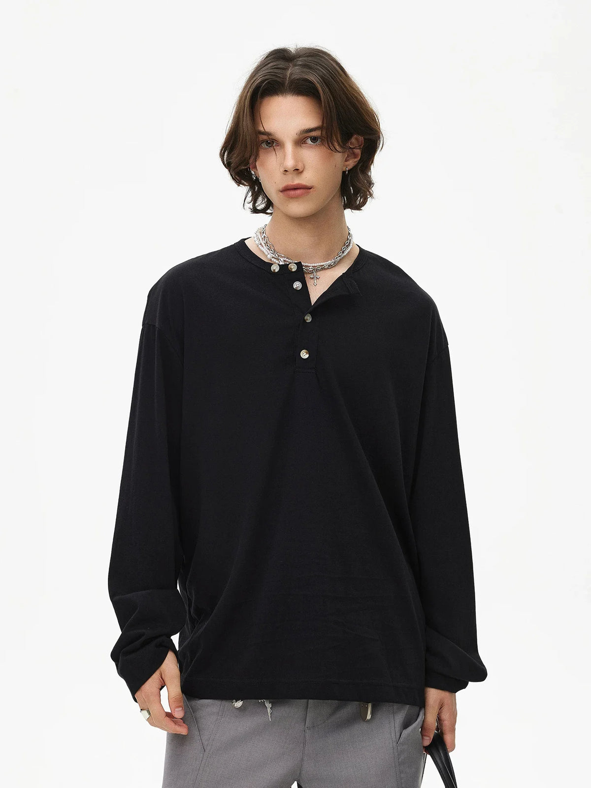 Midnight Button Henley Tee - Notkicks