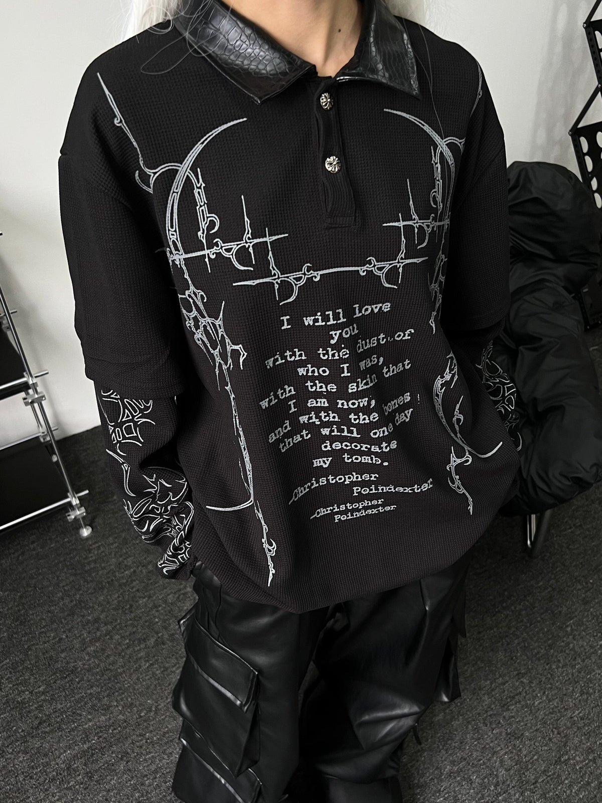 Men's Layered-Look Waffle Long-Sleeve Polo T-Shirt - Notkicks