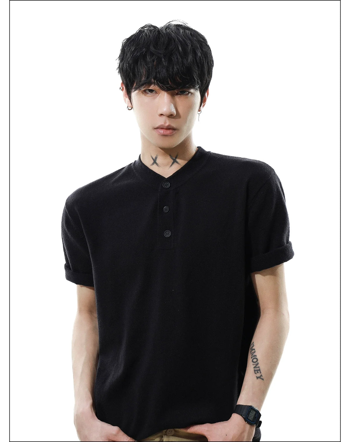 Heather Button Henley Knit Tee - Notkicks