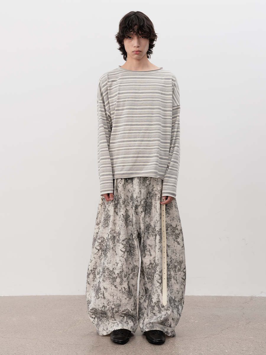 Soft Grey Horizontal-Stripe Relaxed Long-Sleeve Tee - Notkicks