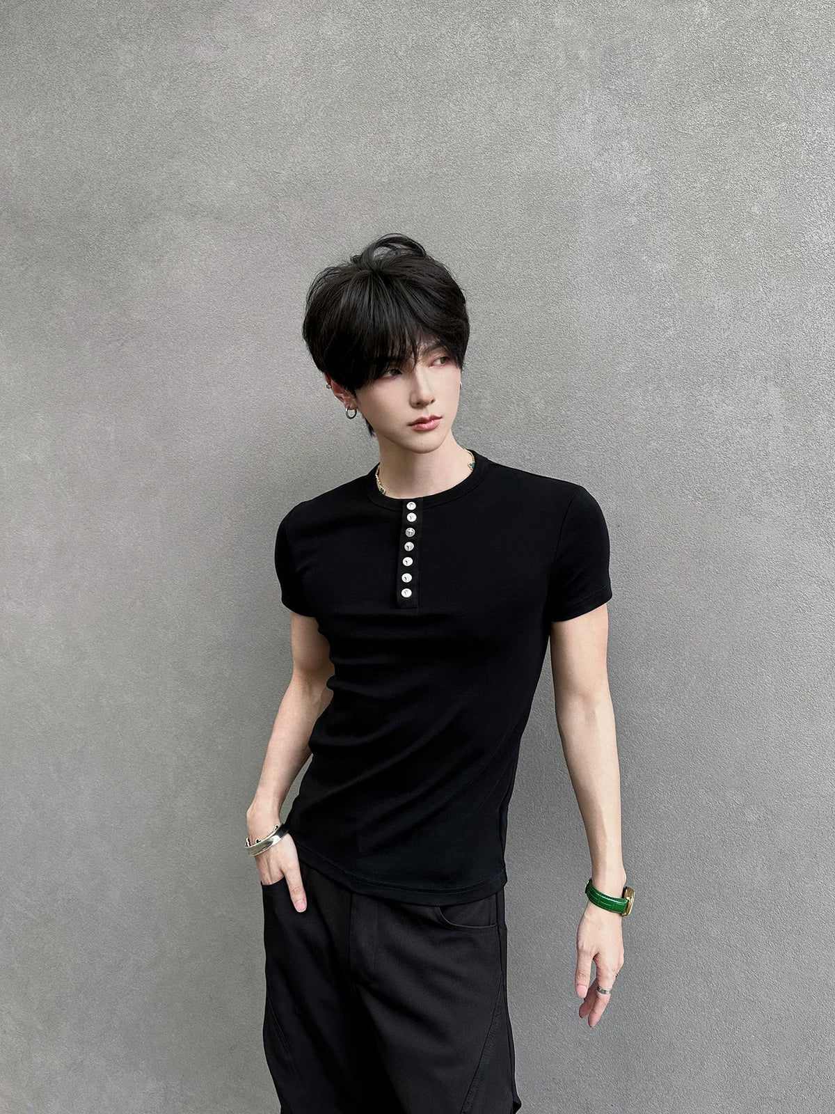 Midnight Gaze Grommet Placket Tee - Notkicks