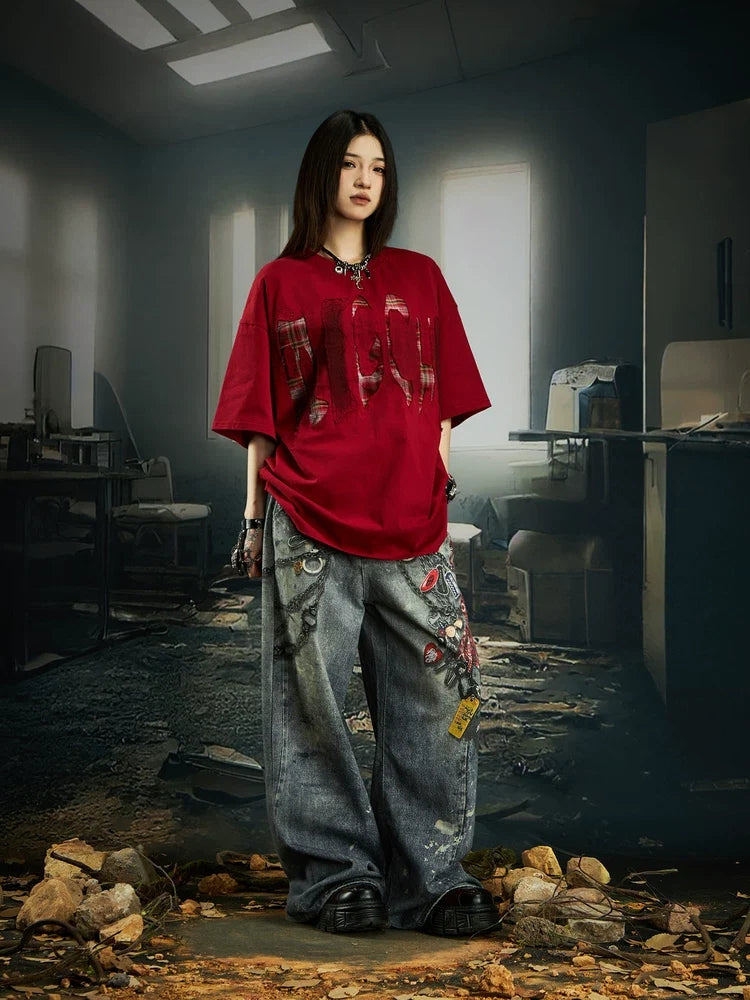 Bleached Shred Plaid Slash Tee - Notkicks