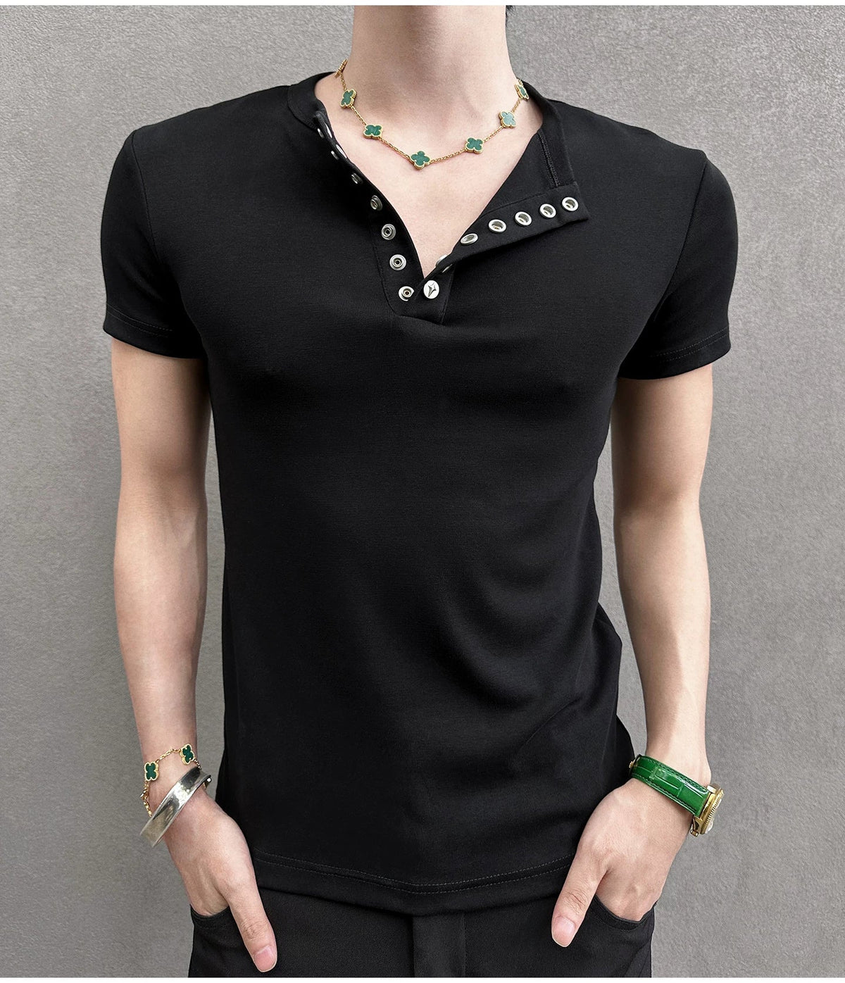 Midnight Gaze Grommet Placket Tee - Notkicks
