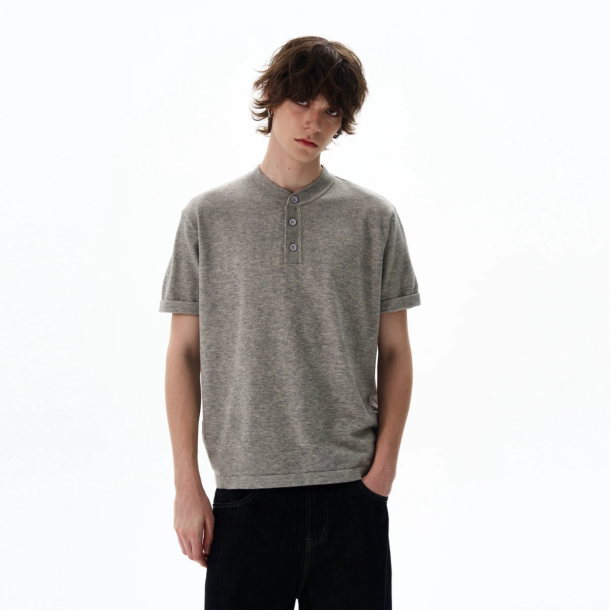 Short Sleeve Henley Shirt with Button Placket - Notkicks