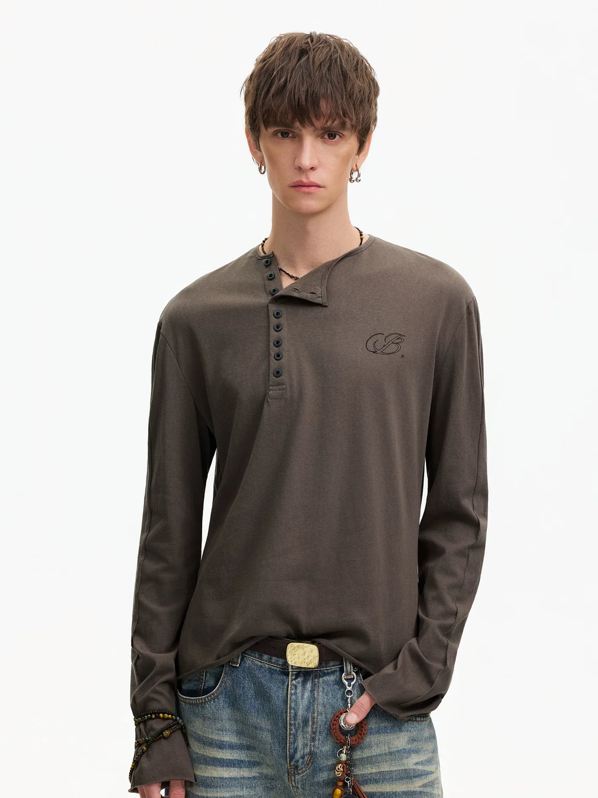 Espresso Relay Button Henley Tee - Notkicks