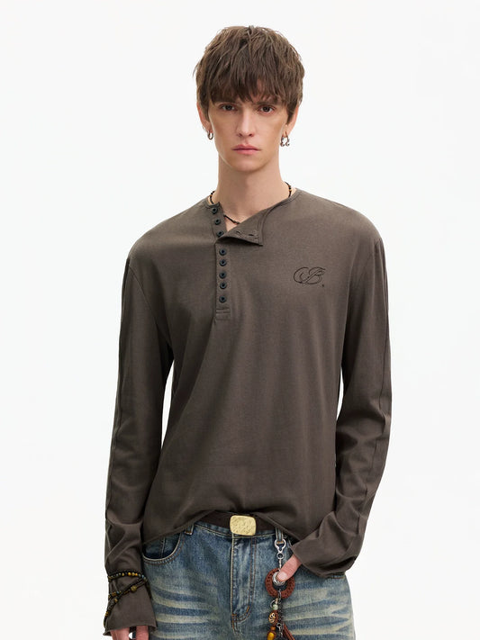 Espresso Relay Button Henley Tee - Notkicks