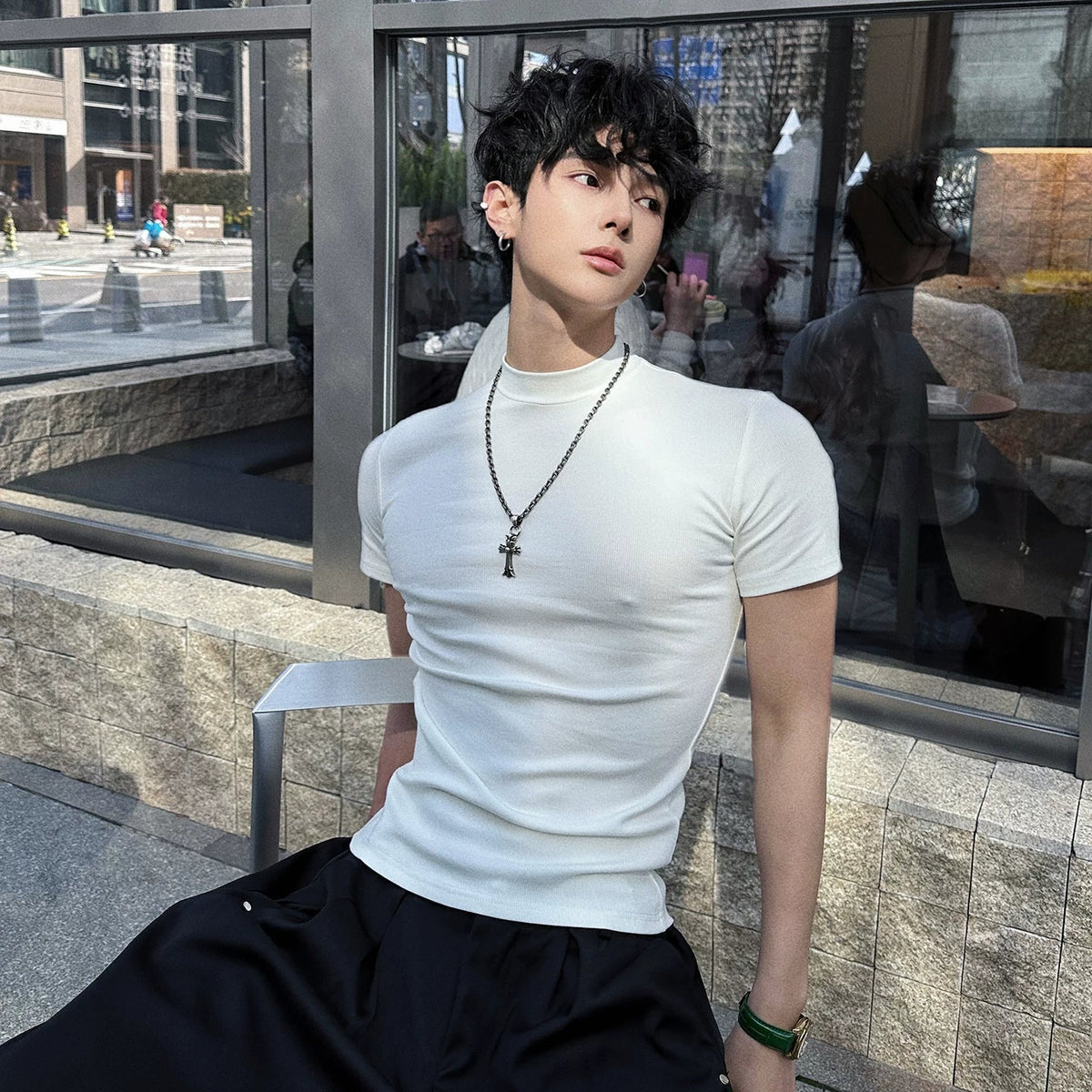 Fitted Mock-Neck Short-Sleeve Tee - Notkicks