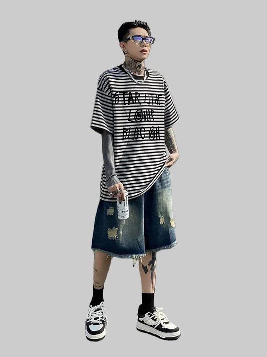 Starlite Graffiti Stripe Oversized Tee - Notkicks