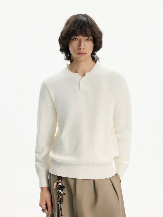 Ivory Waffle Henley Knit - Notkicks