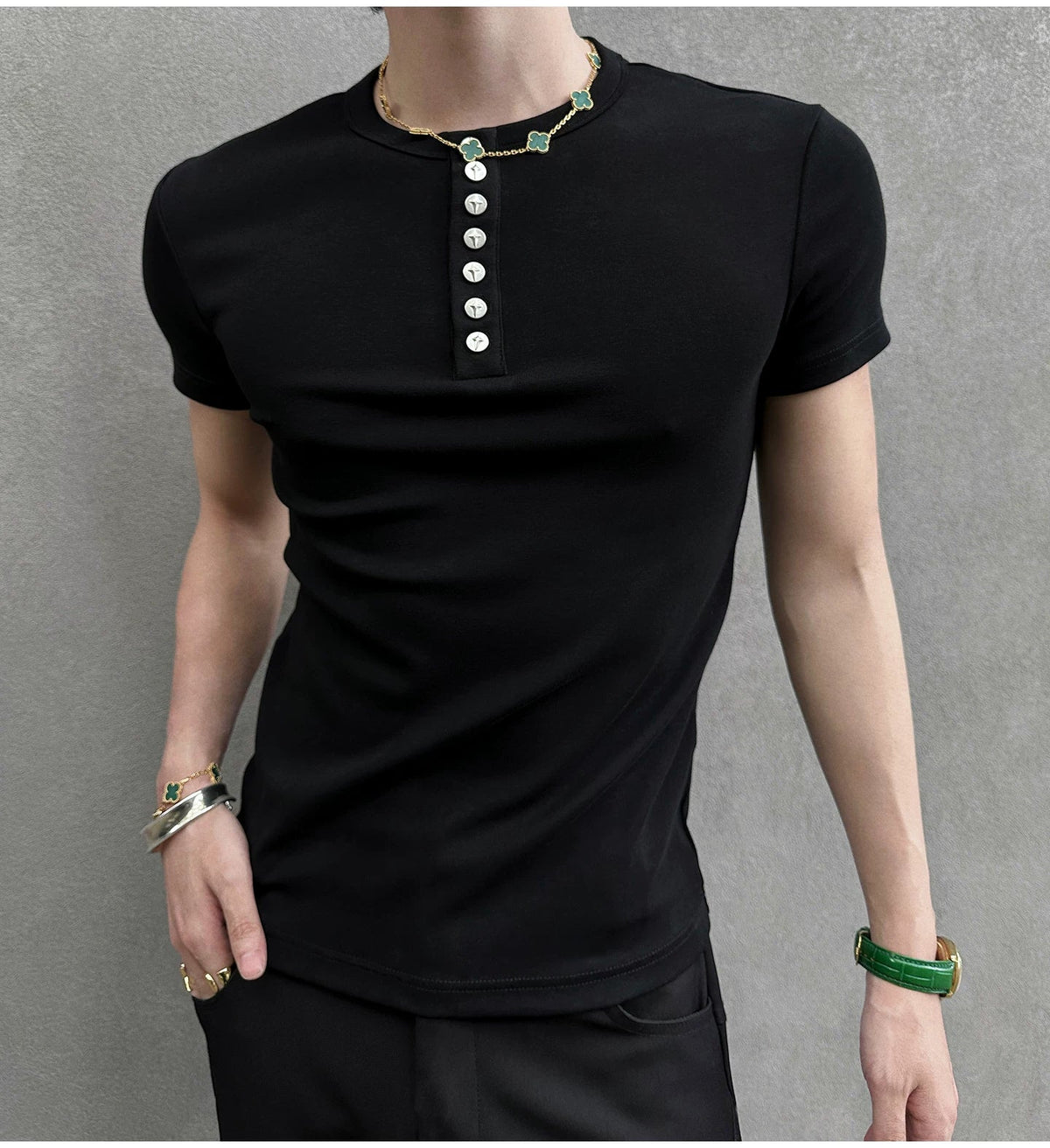 Midnight Gaze Grommet Placket Tee - Notkicks