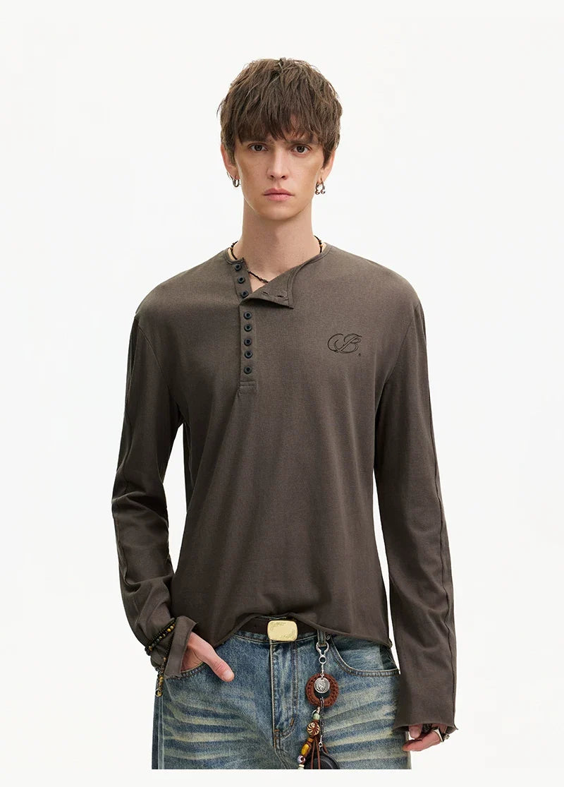 Espresso Relay Button Henley Tee - Notkicks