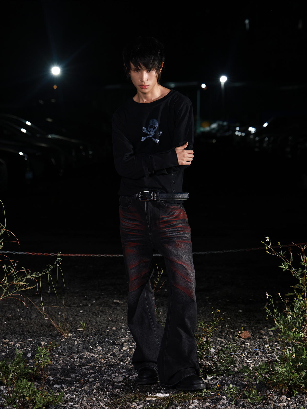Midnight Raid Ruched Skull Longsleeve Tee - Notkicks