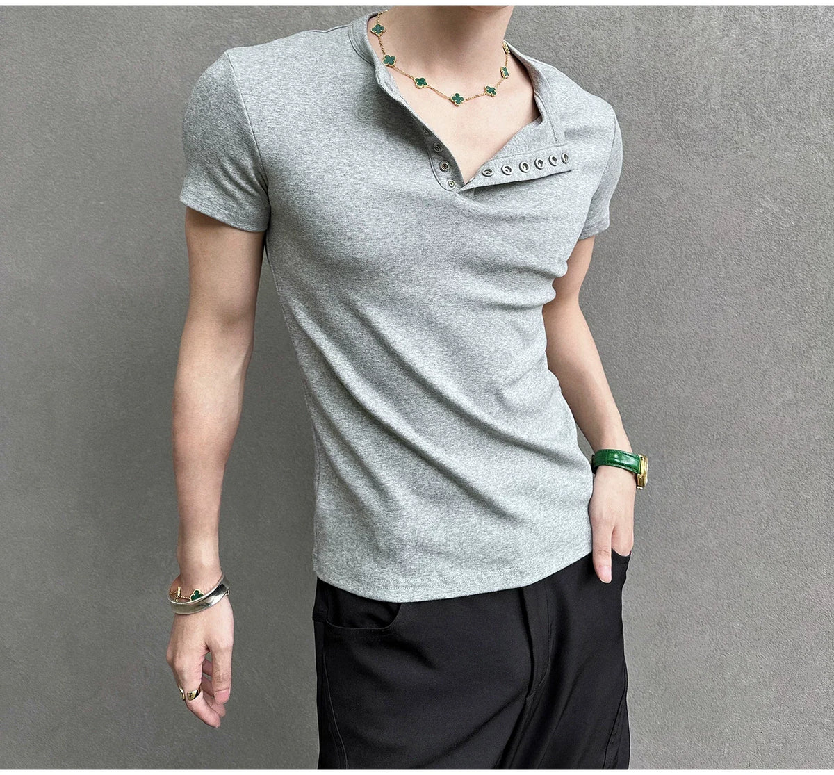 Midnight Gaze Grommet Placket Tee - Notkicks