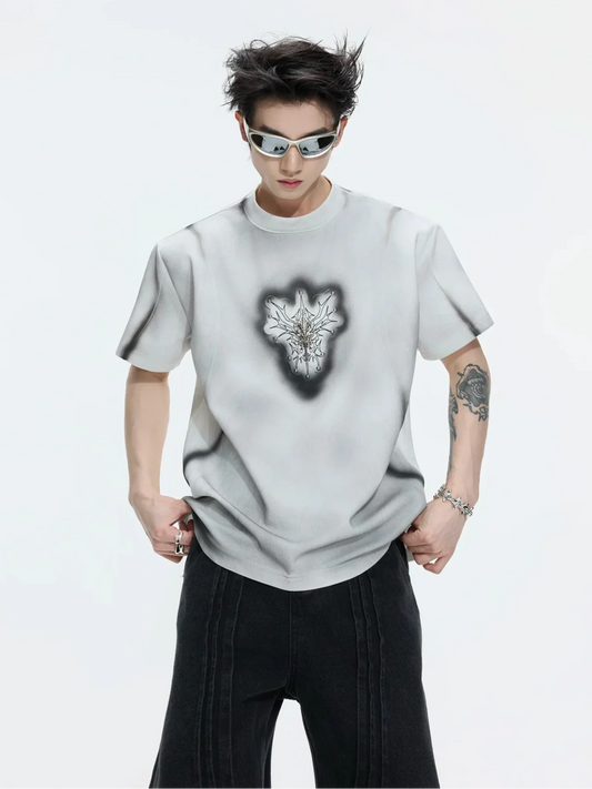 Airbrushed Emblem Graphic Crewneck T Shirt - Notkicks