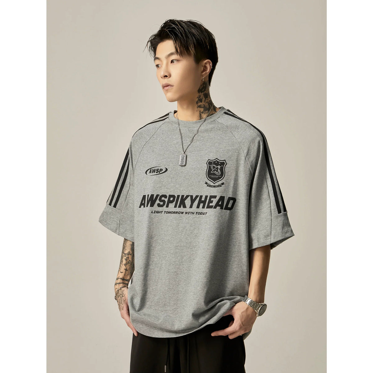 Oversized Grey Athletic Logo T-Shirt - Notkicks