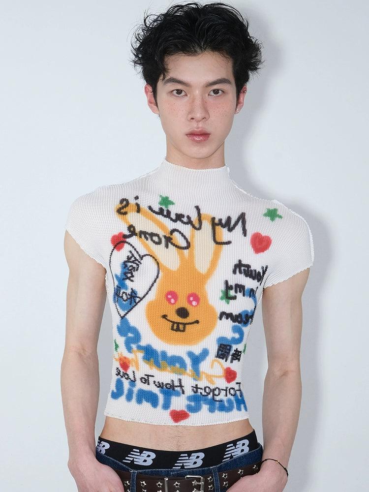 Graphic Print Cropped T-Shirt With Abstract Art Design - Notkicks